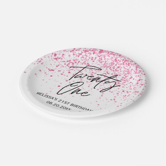 Eenentwintig sprankelende hete roze glitter verjaa papieren bordje (Gekanteld)