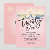 Eenentwintig verjaardag roze gouden bloemen kaart (Voorkant / Achterkant)