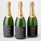 Eenentwintig. Zwart modern script 21e verjaardag Sparkling Wijnetiket (Flessen)