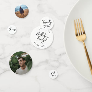 Eenentwintig Zwart, Wit Modern 21e Verjaardagsfoto Confetti