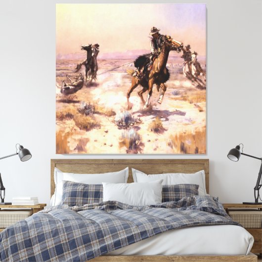 “Eénhandige” westerse kunst van Charles M Russell Canvas Afdruk (Insitu (Slaapkamer))