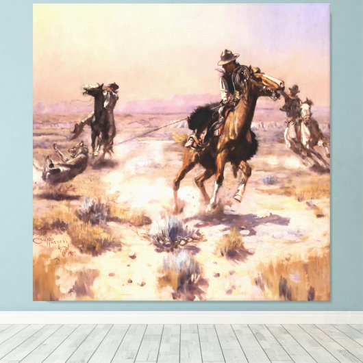 “Eénhandige” westerse kunst van Charles M Russell Canvas Afdruk (Insitu (Houten vloer))