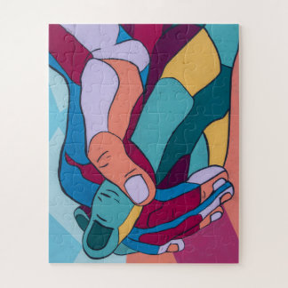 Eenheid in diversiteit houdt handen puzzel vast.