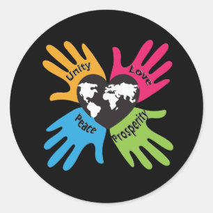 Eenheid, liefde, vrede, welvaart ronde sticker