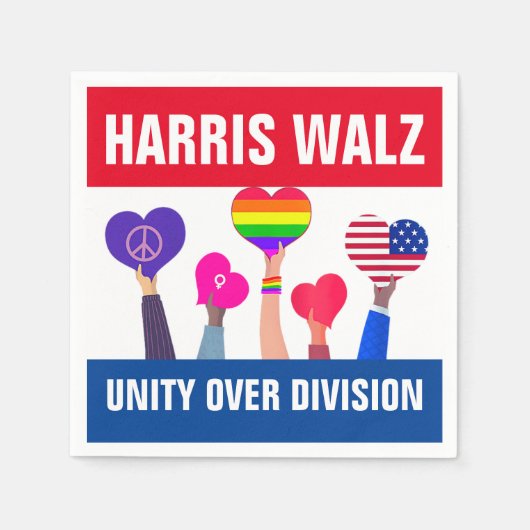 Eenheid over Division Harris Walz Tim Walz Red Blu Servet (Voorkant)