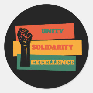 Eenheid, solidariteit, uitmuntendheid Zwarte Gesch Ronde Sticker