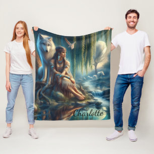 Eenheid van een Indiaan en haar wolf Fleece Deken