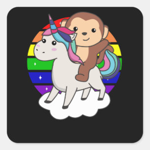 Eenhoevige eenhoevige regenboogdieren aap eenhoorn vierkante sticker
