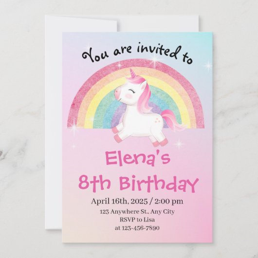 Eenhoorn 8e verjaardag kaart (Voorkant)