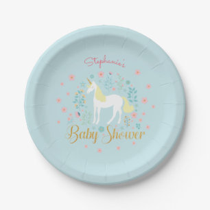 Eenhoorn Aqua Gold Glitter Baby shower Papieren Bordje