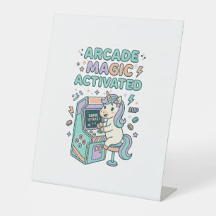 Eenhoorn Arcade Magie Geactiveerd Trendy Product G Reclamebord Met Voetstuk