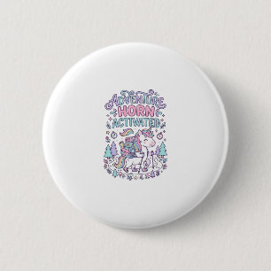 Eenhoorn Avontuur Hoorn Geactiveerd Zachte Pastel Ronde Button 5,7 Cm