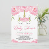 Eenhoorn baby meisje douche uitnodiging (Staand voorkant)