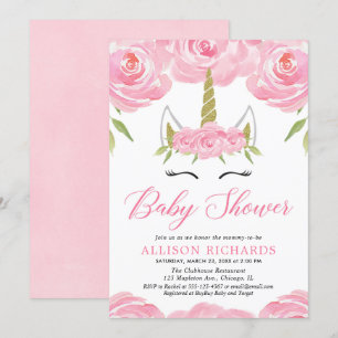 Eenhoorn baby meisje douche uitnodiging