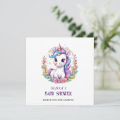 Eenhoorn baby shower bedankkaart (Staand voorkant)