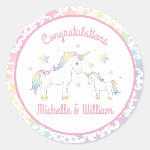 Eenhoorn Baby shower Rainbow Pastel Ronde Sticker