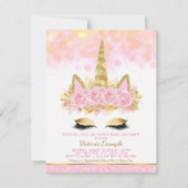 Eenhoorn Baby shower Roze Goud Eenhoorn Gezicht Kaart (Voorkant)