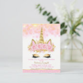 Eenhoorn Baby shower Roze Goud Eenhoorn Gezicht Kaart (Staand voorkant)