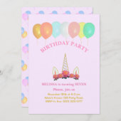 Eenhoorn & Ballonnen Verjaardag Uitnodiging (Voorkant / Achterkant)