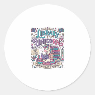 Eenhoorn Bibliotheek Eenhoorn Kleurrijk POD Kunstw Ronde Sticker