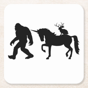 Eenhoorn, Bigfoot, Jackalope Vierkante Kartonnen Onderzetter