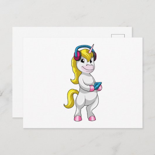 Eenhoorn bij Luister naar muziek met hoofdtelefoon Briefkaart (Voorkant / Achterkant)