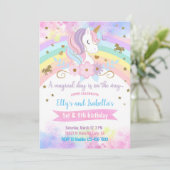 Eenhoorn & bloemen broers en zussen verjaardag uit kaart (Staand voorkant)