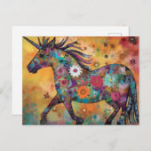 Eenhoorn Bloemen Collage Briefkaart (Voorkant / Achterkant)