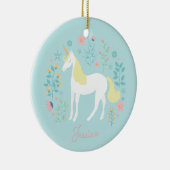 Eenhoorn Bloemen Roze Aqua Gepersonaliseerd Keramisch Ornament (Rechts)