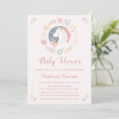 Eenhoorn Blush Florals Baby Douche Uitnodigingen (Staand voorkant)