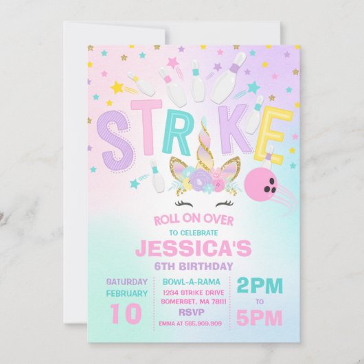 Eenhoorn Bowling Uitnodiging Bowling Verjaardagsfe (Voorkant)