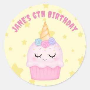 Eenhoorn Cupcake Pastel Verjaardagsfeest Ronde Sticker