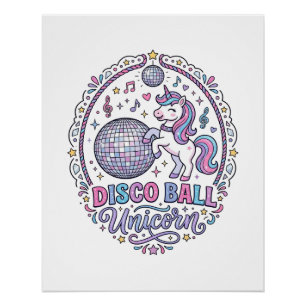 Eenhoorn Disco Bal Eenhoorn Speelse Print op Afroe Perfect Poster