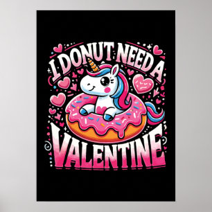 Eenhoorn Donut heeft Valentijn nodig Grappige Anti Poster