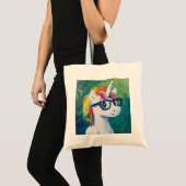 Eenhoorn draag brilschilderij tote bag (Voorkant (product))