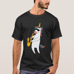 Eenhoorn draagt een zonnebril die saxofoon speelt t-shirt
