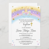 Eenhoorn eerste verjaardag en doop uitnodiging. kaart (Voorkant / Achterkant)