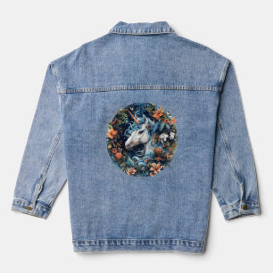 Eenhoorn en bloemen fantasie ontwerp denim jacket