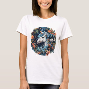 Eenhoorn en bloemen fantasie ontwerp t-shirt