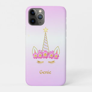 Eenhoorn en Bloemen op Roze Gouden Gradiënt iPhone 11 Pro Hoesje
