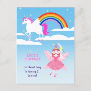 Eenhoorn en Fairy Magic verjaardagsfeestje Uitnodiging Briefkaart