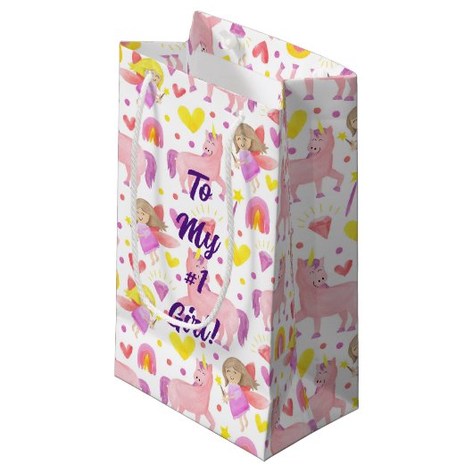 Eenhoorn en Fairy Patterned Klein Cadeauzakje (Voorkant Gekanteld)