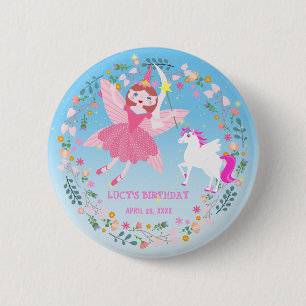 Eenhoorn en Fee Magie Verjaardagsfeest Ronde Button 5,7 Cm