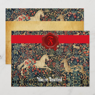 EENHOORN EN HERT MONOGRAM RODE WAS SEAL PERKAMENT KAART