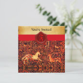 EENHOORN EN HERT MONOGRAM RODE WAS SEAL PERKAMENT KAART (Staand voorkant)