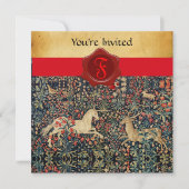 EENHOORN EN HERT MONOGRAM RODE WAS SEAL PERKAMENT KAART (Voorkant)