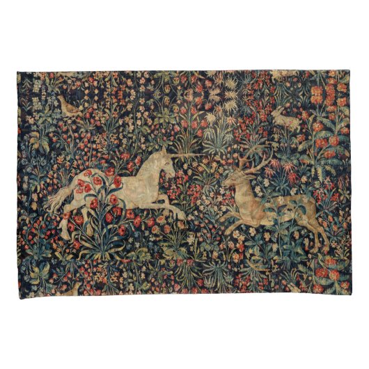 EENHOORN EN HERTEN, BLOEMEN, BOSDIEREN Bloemen Kussensloop (Voorkant-Rechts)