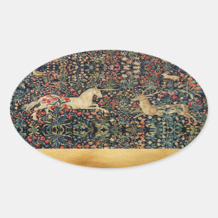 EENHOORN EN HERTEN, BLOEMEN, BOSDIEREN Bloemen Ovale Sticker