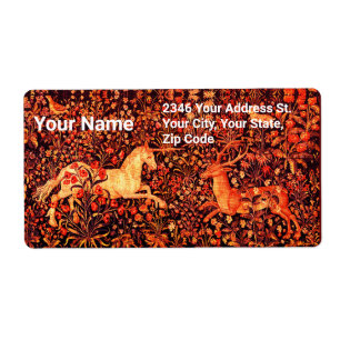 EENHOORN EN HERTEN, BLOEMEN, BOSDIEREN Rode Bloeme Etiket