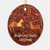 EENHOORN EN HERTEN, BLOEMEN, BOSDIEREN Rode Bloeme Keramisch Ornament (Links)